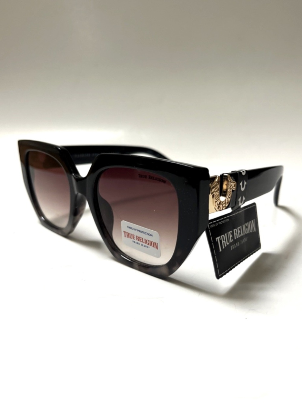 New TRUE RELIGION Sunglasses Oversized Acetate Gradient Tortoise Gold Logo